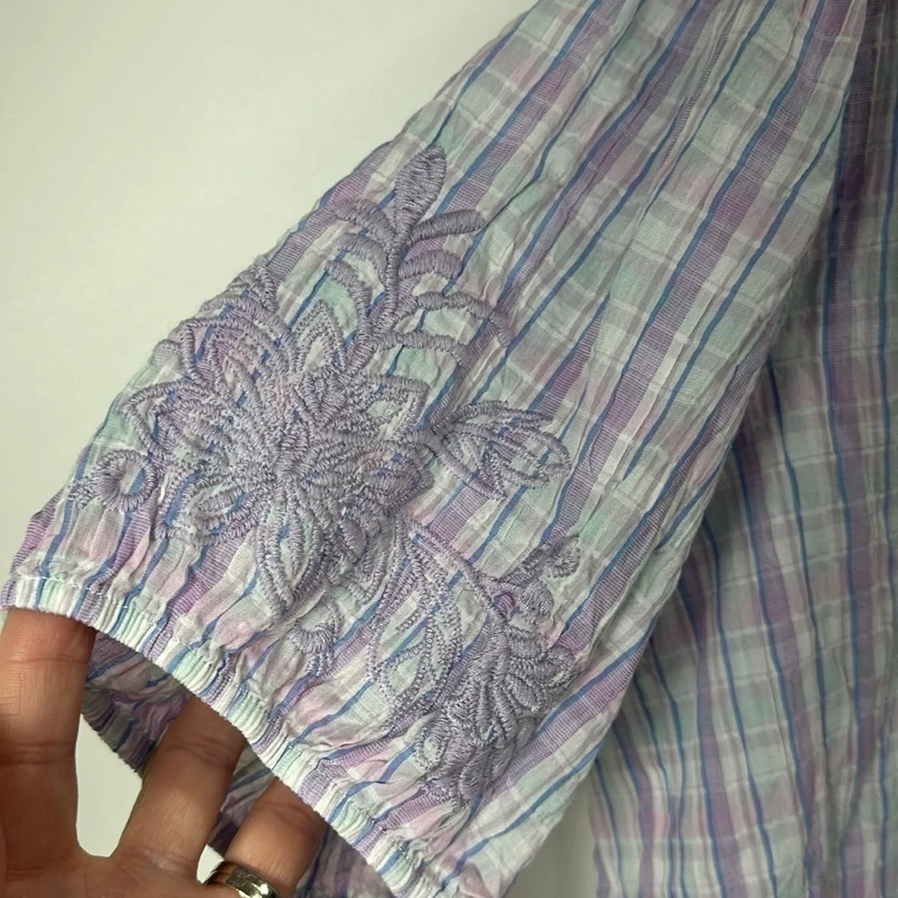 Johnny Was workshop Malo puff sleeve blouse purple size small.NWT